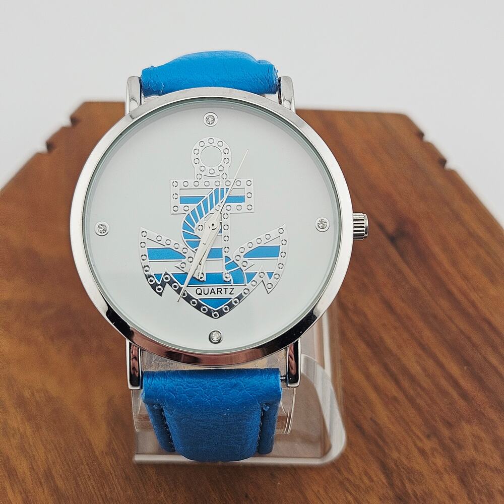 Accutime Women's Anchor Dial Watch Blue Nautical Coastal Fisherman Sailor Beachy